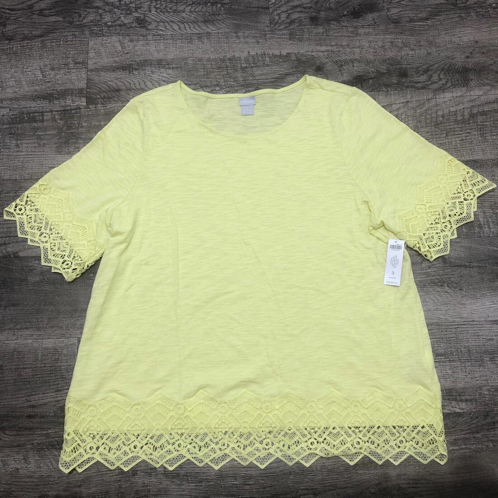 Chicos NWT Size 3 Chest 48” Slub lace hem/sleeve cotton T Shirt Blouse Sz XL A7 - Picture 5 of 7